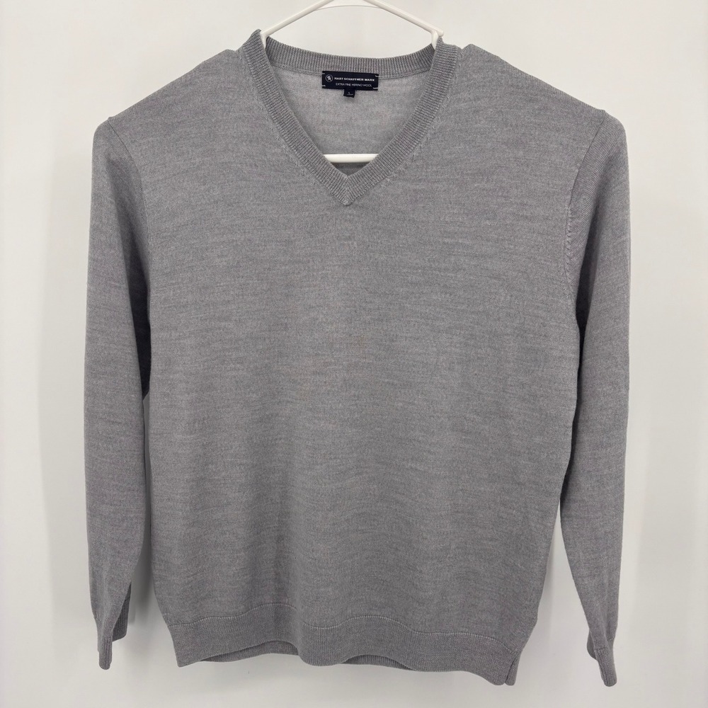 Hart Schaffner Marx V-Neck Sweater Mens Large Gray Excellent Extra Fine Merino